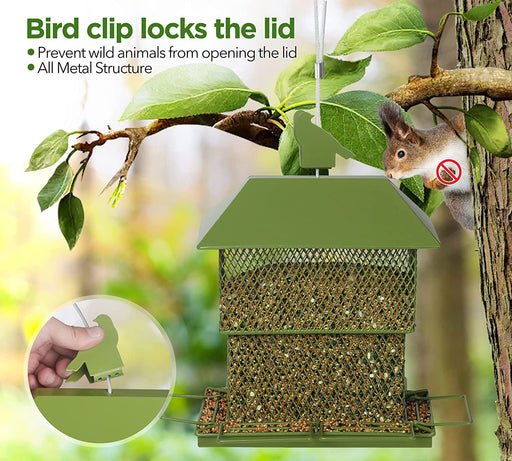 Bird Feeders for Outdoor Hanging, Metal Squirrel Proof Bird Feeder for outside Wild Birds, 6 Perches 4 Lbs Large Seed Capacity, Perfect for Cardinal, Blue Jay, Finch, Gift for Bird Lovers