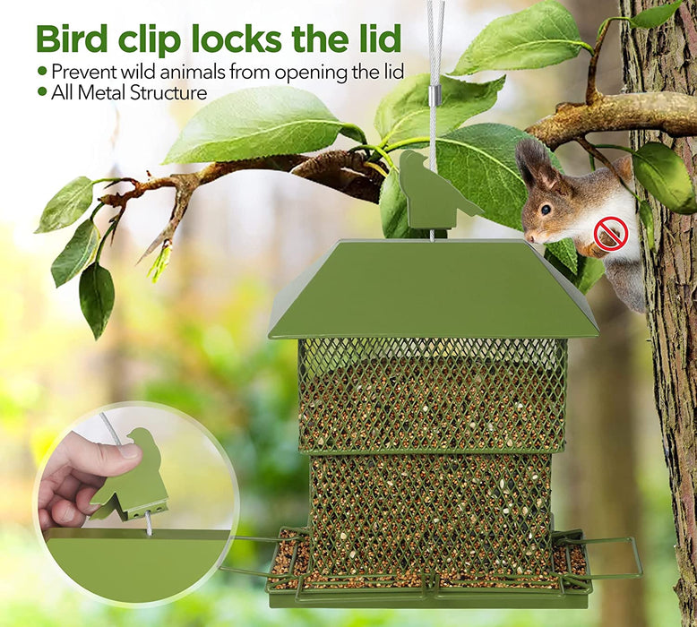 Bird Feeders for Outdoor Hanging, Metal Squirrel Proof Bird Feeder for outside Wild Birds, 6 Perches 4 Lbs Large Seed Capacity, Perfect for Cardinal, Blue Jay, Finch, Gift for Bird Lovers