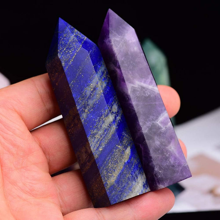 7Pcs Natural Crystal Healing Wands, Height 3.3"-3.5" Single Point Healing Crystal Wand 6 Faceted Reiki Chakra Stones Crystal Healing Prism for Reiki, Home Decor