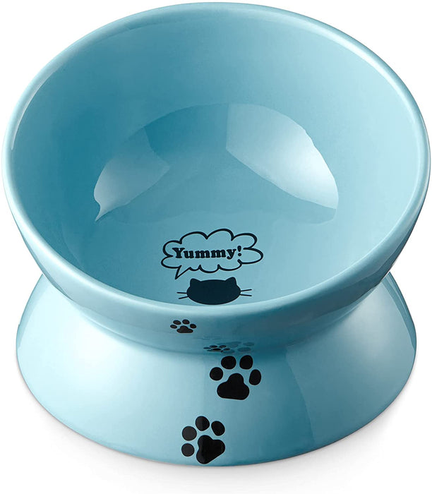 Raised Cat Food Bowl, Ceramic Elevated Cat Bowl, Title Angle Protect Cat'S Spine, anti Vomiting Cat Dish, Backflow Prevention, Grey