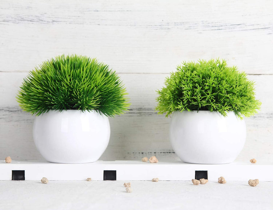 4 Pcs Mini Artificial Plants Potted Small Fake Plants for Shelf Green Plant in White Plastic Pot for Home Bathroom Decor Faux Plants (White, Set of 4)