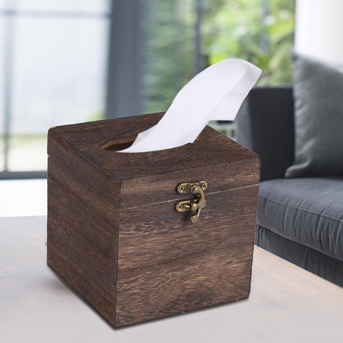 Square Bamboo Wood Facial Tissue Paper Box Cover Holder for Bathroom Vanity Counter Tops, Bedroom Dressers, Night Stands, Home Office Desks, Tables - Espresso Brown
