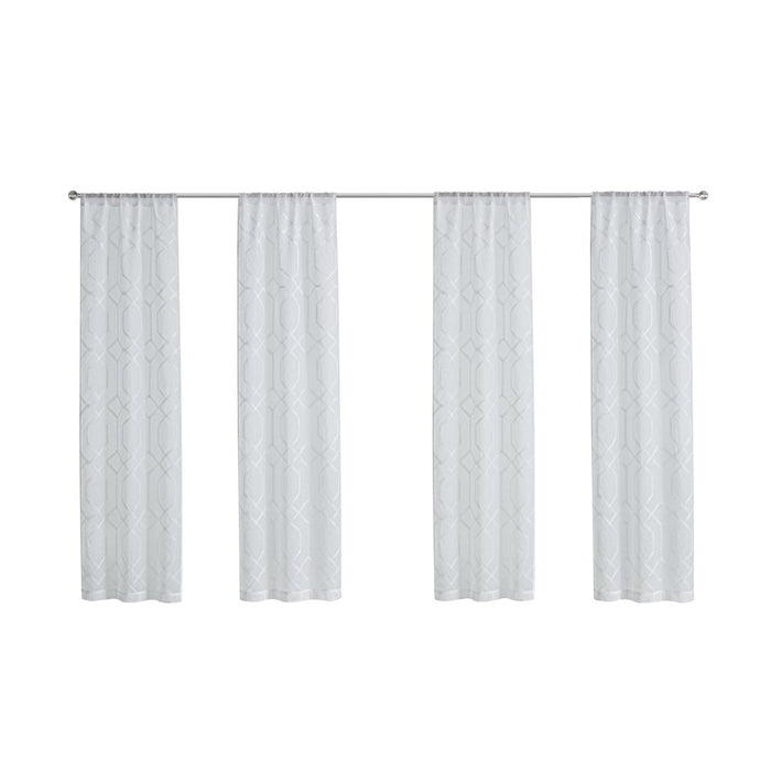 Mainstays Modern White Geometric Rod Pocket Sheer Curtain Set, 28" X 84" (4 Panels)