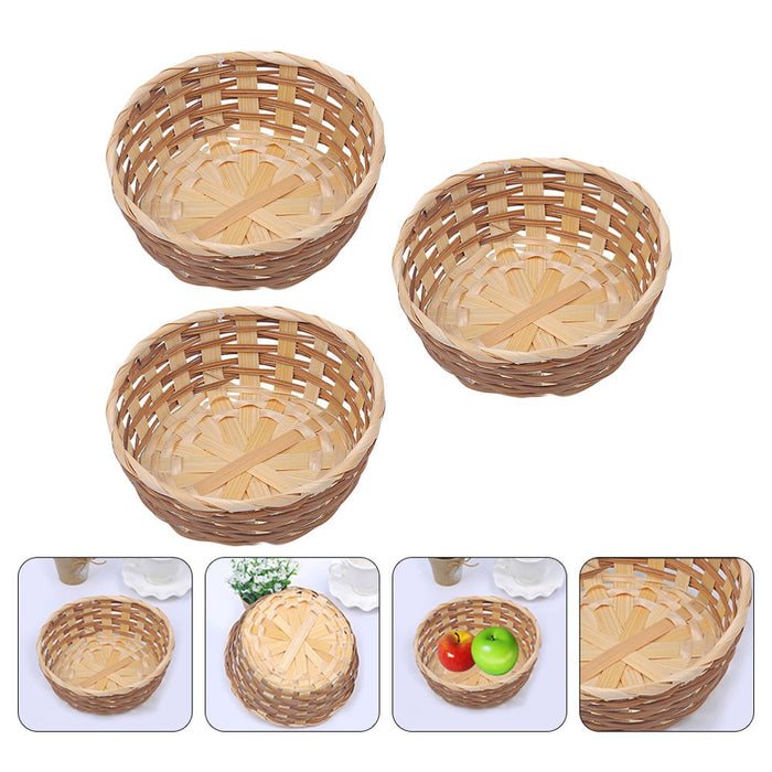 Basket Storage Fruit Woven Serving round Rattan Wicker Baskets Tray Bread Food Decorative Small Container Bamboo Bowl