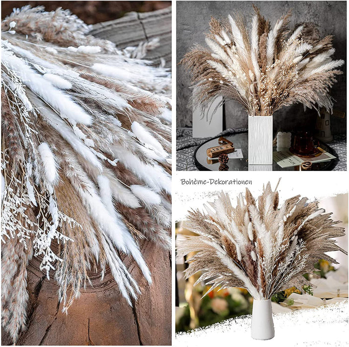 Dried Pampas Grass Decor 60 Pcs DIY Boho Natural Dried Flower Decor Pompous Dried Plants Bouquet for Wedding Vase Home Floral Arrangements