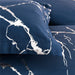 Silver Metallic Marble Comforter Set Queen Size Foil Print Glitter Bedding Set, Navy Blue/Silver