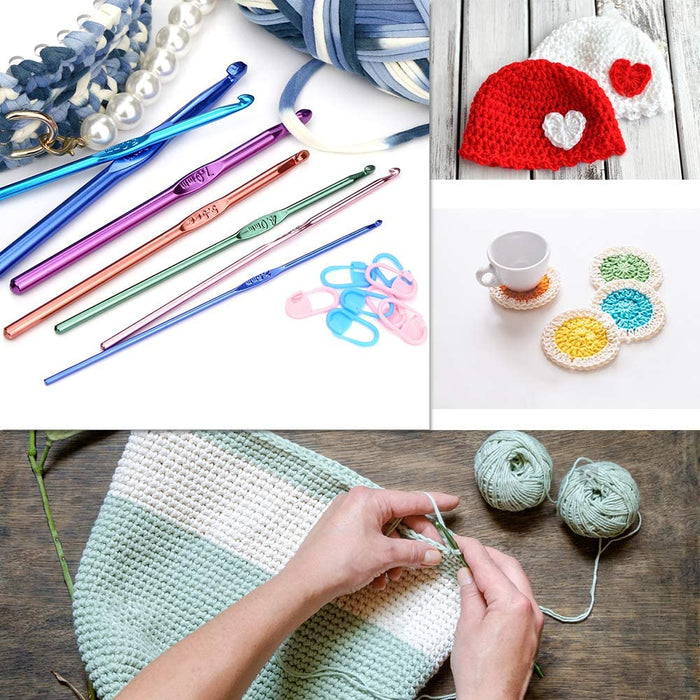 54 Pcs Crochet Needles Set, Crochet Hooks Kit with Storage Case, Ergonomic Knitting Needles Blunt Needles Stitch Marker DIY Hand Knitting Craft Art Tools for Beginners