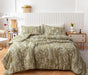 Queen Comforter Sets Olive Green Comforter,3 PCS Bedding Sets Floral Comforter Set Plant Flowers Printed on Green Comforter Set