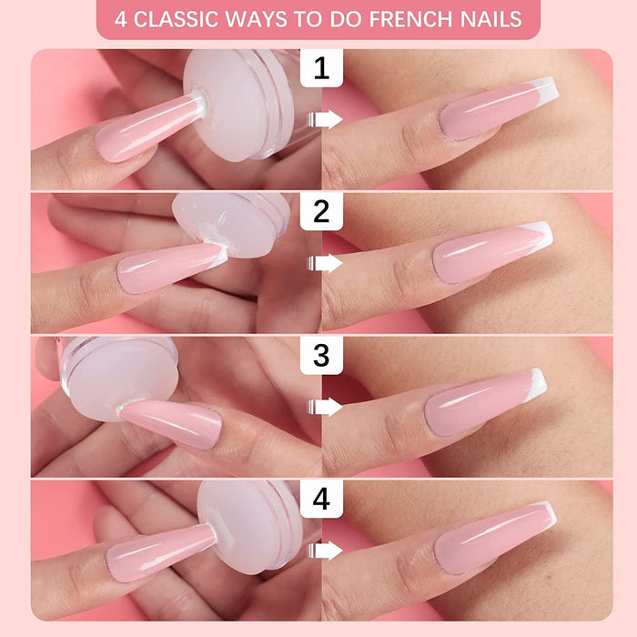 French Nail Stamper -  French Tip Nail Tools with Nail Scraper and Replaceable Stamper Head, 100-Time Using Silicone Nail Stamper Kit for Gel Nail Polish DIY Nail Art Tools