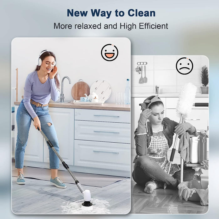 Electric Spin Scrubber, Cordless Cleaning Brush Tub Tile Scrubber for Home, 8 Replaceable Brush Heads, 90Mins Work Time 3 Adjustable Handle 2 Adjustable Speeds for Bathroom Shower Bathtub Glass Car