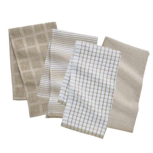 My Texas House Textured 16" X 28" Cotton Kitchen Towels, 4 Pieces, Beige