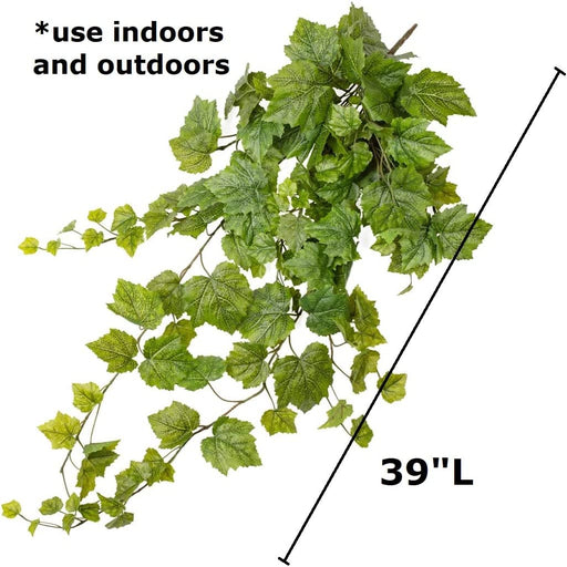 Grape Leaf Cascading Artificial Ivy Vine Bush Greenery - Indoor/Outdoor Tuscany Vineyard Winery Hanging Grape Leaves Plant for Home Porch or Patio Decor (39" L)