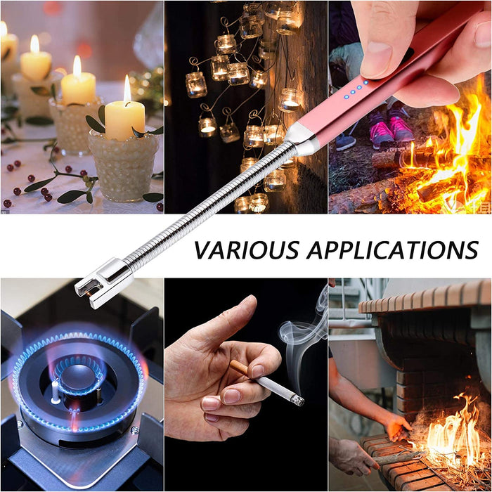 Lighter Electric Candle Lighter Christmas Stocking Stuffers Gifts for Women Men Rechargeable USB Lighter Arc Lighters for Candle Camping BBQ Christmas Birthday Gifts for Men Women (Rose Gold)
