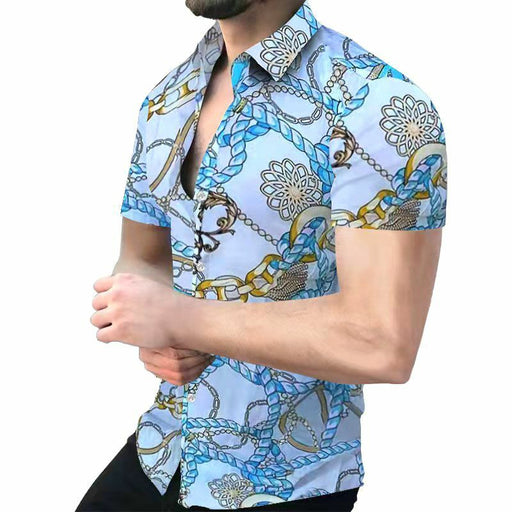 ⭐⭐Button up Shirt Men Baroque Fashion Hawaiian Short Sleeve T Casual Party Dress