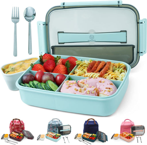 Bento Lunch Box Leak-Proof Eco-Friendly Bento Box Food Storage Containers with Sauce Jar and Stainless Spoon&Fork for Adults Women Men Kids