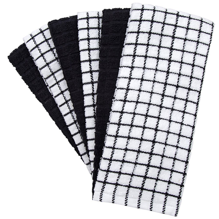 Premium Kitchen Towels (16”X 28”, 6 Pack) – Large Cotton Kitchen Hand Towels – Chef Weave Design – 380 GSM Highly Absorbent Tea Towels Set with Hanging Loop – Black