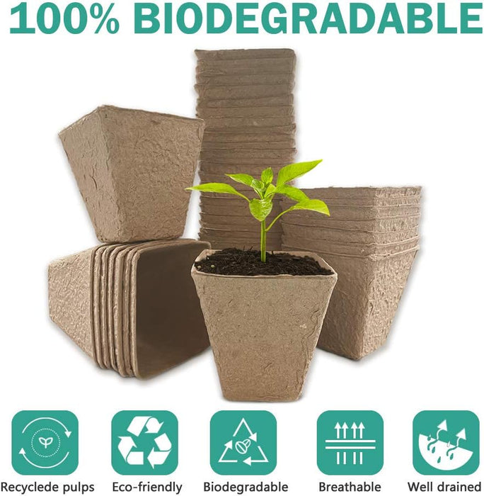 3.25" Seed Starter Pots, Organic Planting Peat Pots for Garden Seedling, 30 Pcs 100% Eco-Friendly and Biodegradable Seedling Pots for Seed Germination