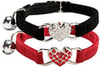 Pink Soft Velvet Safe Cat Adjustable Collar with Crystal Heart Charm and Bells 8-11 Inches(Black+Red+Pink+Blue)