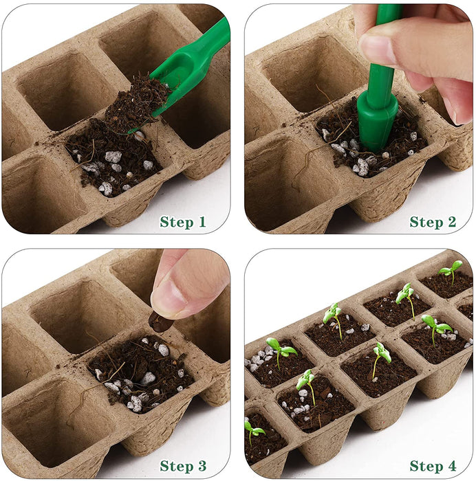 4 Pack Seed Starter Tray Kit, 15 Peat Pots for Seedlings Plastic Germination Growing Trays with Plants Labels, Planting Tools, Plant Cultivation for Seed Starting and Garden Propagation, Black