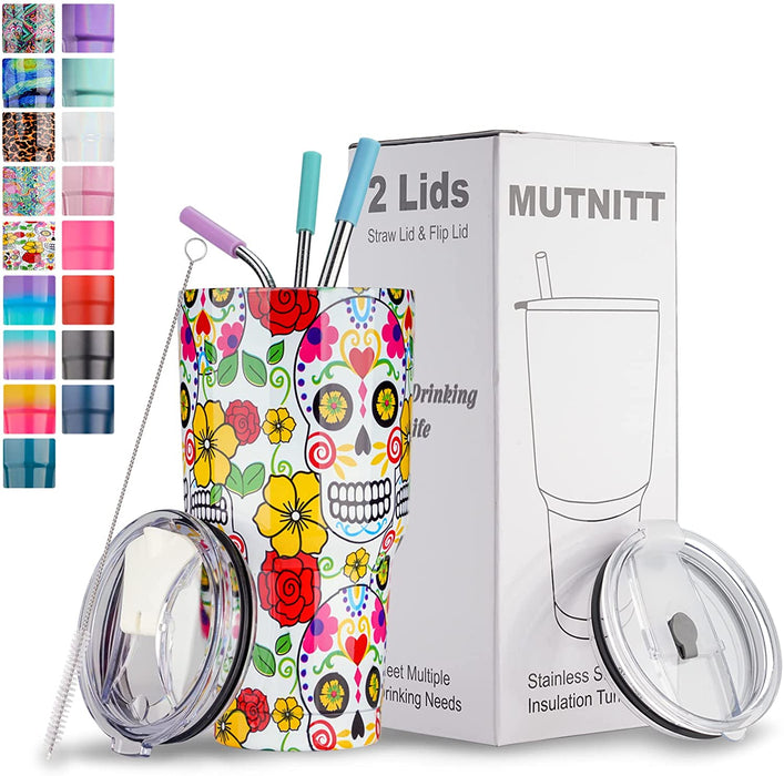 30 Oz Tumbler with Lids and Straws,18/8 Stainless Steel Vacuum Insulated Coffee Tumbler,Insulated Travel Mug Water Cup with Leak-Proof Straw Lid & Flip Lid,3 Metal Straws,1 Cleaning Brush & Gift Box