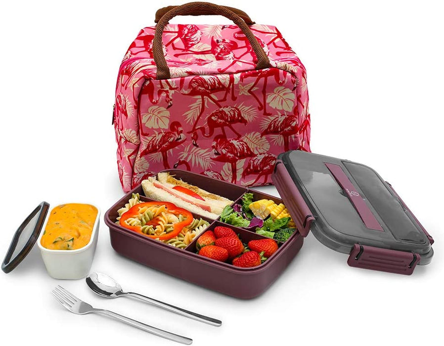Bento Lunch Box Leak-Proof Eco-Friendly Bento Box Food Storage Containers with Sauce Jar and Stainless Spoon&Fork for Adults Women Men Kids