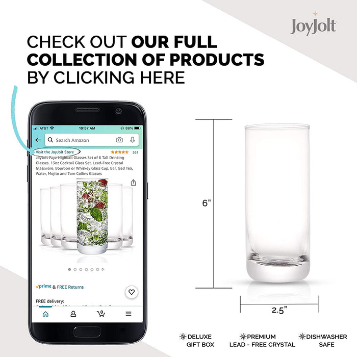 Faye 13Oz Highball Glasses, 6Pc Tall Glass Sets. Lead-Free Crystal Glass Drinking Glasses. Water Glasses, Mojito Glass Cups, Tom Collins Bar Glassware, and Mixed Drink Cocktail Glass Set