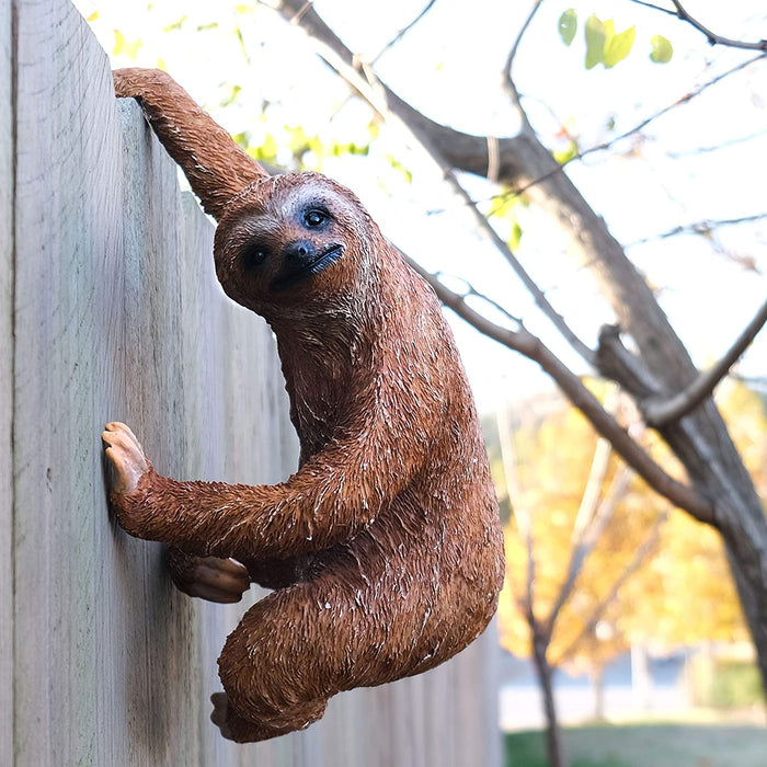 Sloth Fence Hanger - Outdoor Hanging Sloth Statue- Detailed Garden Decor for Wall, Patio, Porch, Fence, Window