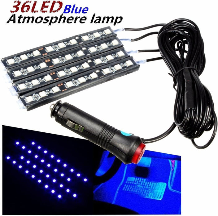 Car LED Strip Light,  4Pcs 36 LED Car Interior Lights under Dash Lighting Waterproof Kit,Atmosphere Neon Lights Strip for Car,Dc 12V(Blue)