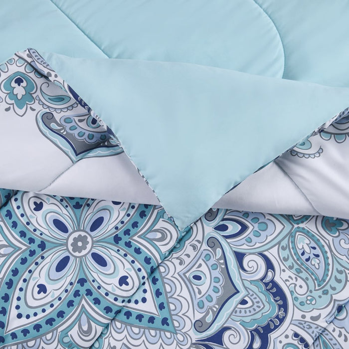 Mainstays Teal Medallion 10 Piece Bed in a Bag Comforter Set with Sheets, King
