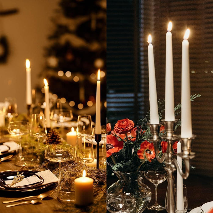 White Taper Candles - 30 Pack Unscented 10 Inch Dinner Candle Set -7- 8 Hours Burn Time - Smokeless and Dripless Household, Wedding, Party, Home Décor Candlesticks