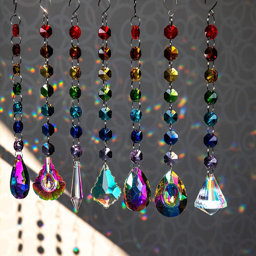7 Pcs Hanging Crystals Suncatchers - Colored Crystals Prisms with Pendant, Lighting Crystal Pendant Hanging Window Decoration, Prism Ball Light Shadow Wind Chime
