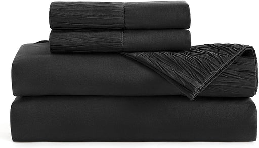 Bedsure Full Size Sheet Sets - Soft 1800 Sheets for Full Size Bed, 4 Pieces Hotel Luxury Black Sheets Full, Easy Care Polyester Microfiber Cooling Bed Sheet Set