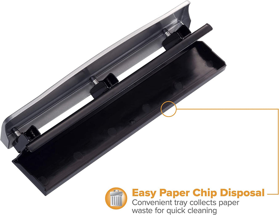 Bostitch Office 3 Hole Punch, 12 Sheet Capacity, All-Metal, Silver