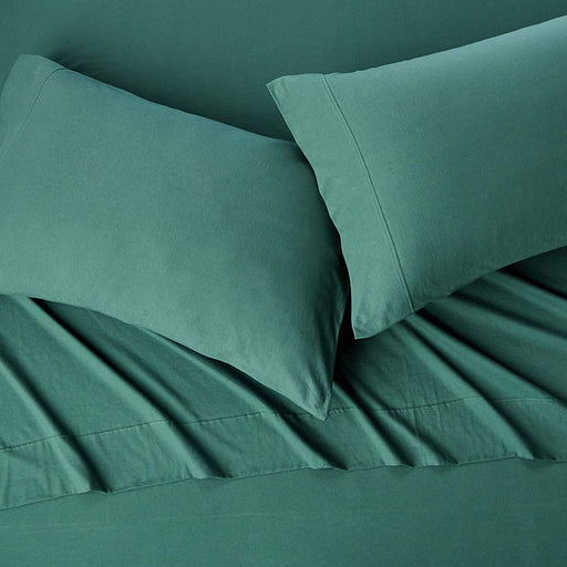 Cotton Jersey Bed Sheet Set - 4 Pcs, Queen, Dark Green