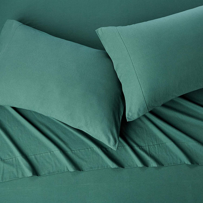Cotton Jersey Bed Sheet Set - 4 Pcs, Queen, Dark Green
