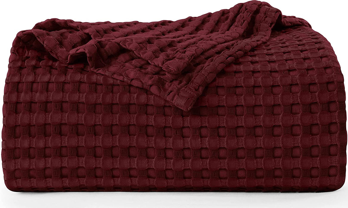 Cotton Waffle Blanket 300 GSM (Burgundy - 90X108 Inches) Soft Lightweight Breathable Bed Blanket King Size Layering Any Bed for All Season