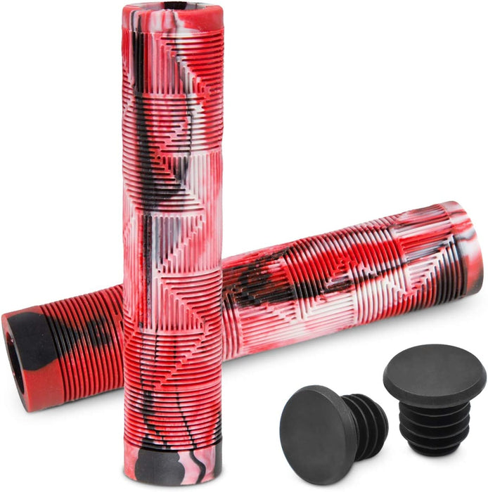 MTB BMX Scooter Grips - Handlebar Bicycle Grips for Flat Straight Bars like BMX, MTB, Scooter; Rubber Non-Slip Grip to Match Any Bike or Scooter