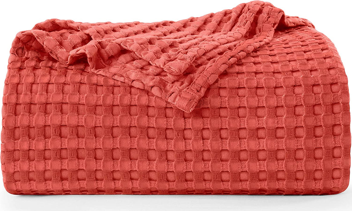 Cotton Waffle Blanket 300 GSM (Coral - 90X108 Inches) Soft Lightweight Breathable Bed Blanket King Size Layering Any Bed for All Season