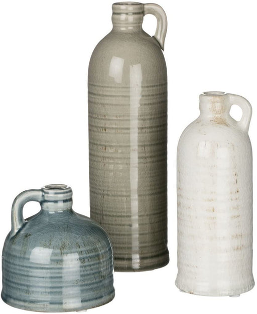 Small Decorative Crackled Ceramic Jug Vase Set of 3, Living Room Décor and Accessories, Modern Farmhouse Decor, Table and Mantle Decorations, Faux Flower Vases; Cottagecore Decor (CM2431)