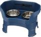 Neater Feeder Deluxe with Leg Extensions for Small Dogs - Mess Proof Pet Feeder with Stainless Steel Food & Water Bowls - Drip Proof, Non-Tip, and Non-Slip - Gunmetal Grey