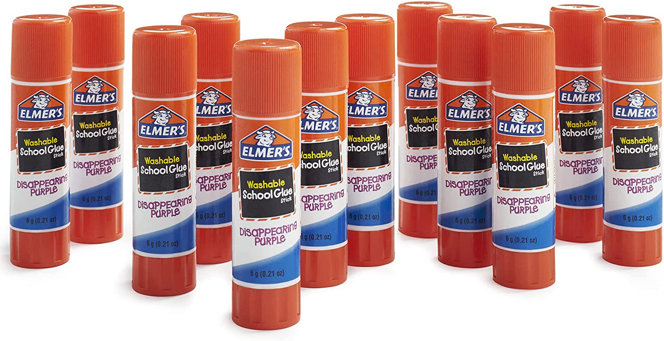 Elmer'S Disappearing Purple School Glue Sticks, Washable, 6 Grams, 12 Count