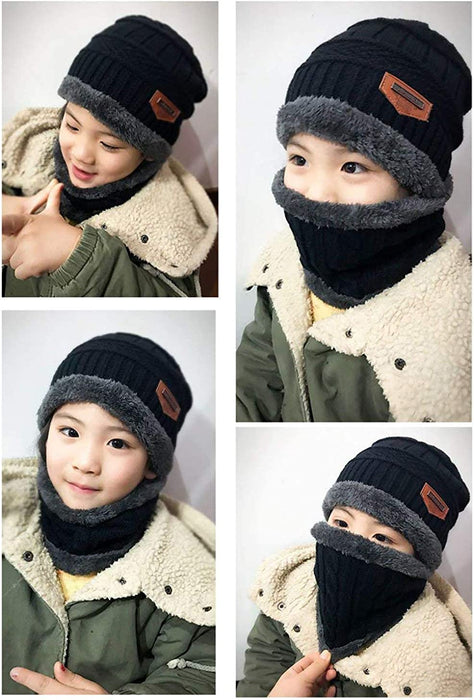 Kids Winter Hat and Scarf Set, 2Pcs Warm Knit Beanie Cap and Scarf for 5-14 Years Old