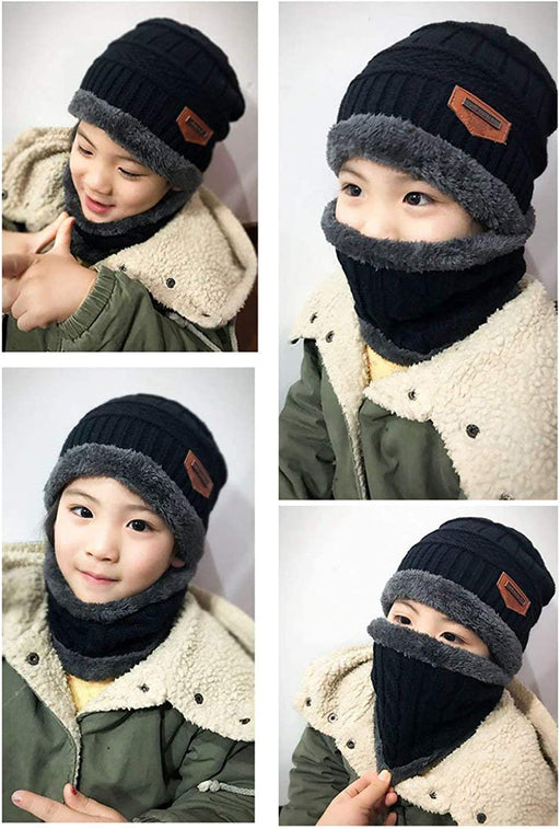 Kids Winter Hat and Scarf Set, 2Pcs Warm Knit Beanie Cap and Scarf for 5-14 Years Old