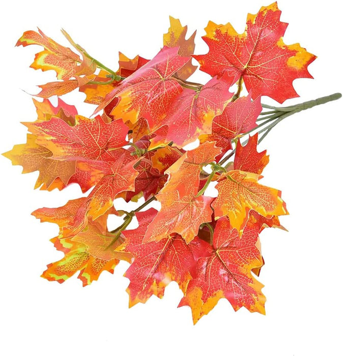 2 Pcs Artificial Maple Shrubs Fake Plants Fall Maple Leaf Bunches for Halloween Home Garden Office Decor, 11.8''