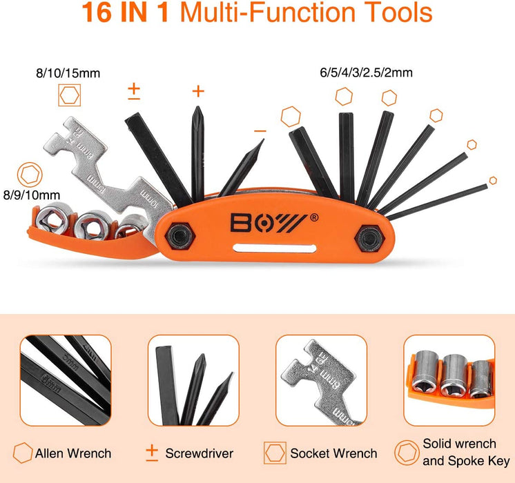 Bicycle Repair Bag & Bicycle Tire Pump, Home Bike Tool Portable Patches Fixes, Inflator, Maintenance for Camping Travel Essentials Tool Bag Bike Repair Tool Kit Safety Emergency All in One Tool