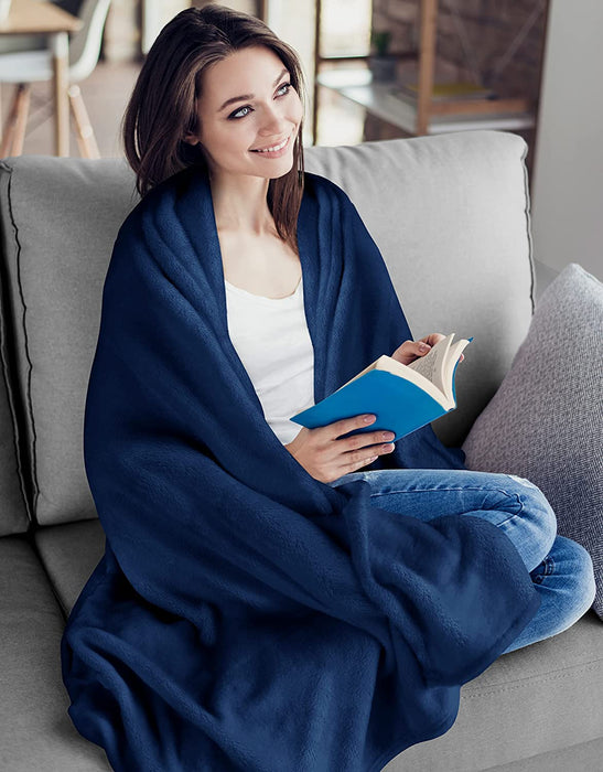 Fleece Blanket Queen Size Navy 300GSM Luxury Bed Blanket Anti-Static Fuzzy Soft Blanket Microfiber (90X90 Inches)