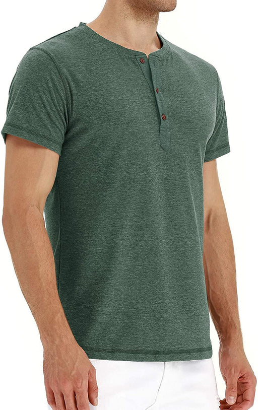 Mens Fashion Casual Front Placket Basic Short Sleeve Henley T-Shirts