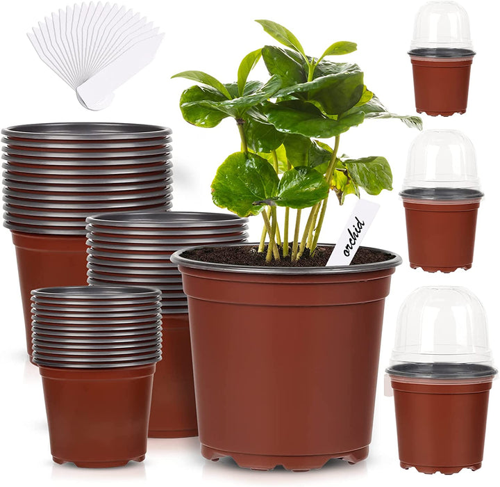 36Packs 5/4/3.5 Inch Nursery Pots with Clear Humidity Domes, Seed Starting Pots with Drainage Holes, Garden Containers for Seedlings, Succulents,Cuttings,Flowers and Vegetables with 50PCS Plant Labels