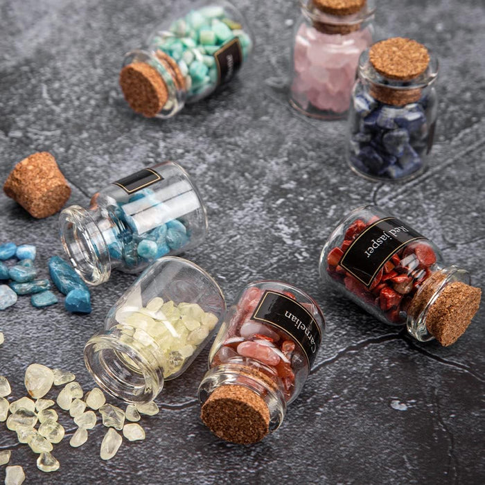 Witchcraft Crystals, 24 Bottles Witch Crystals Chakra Healing Stones Gemstones Chips Bulk Tumbled Gem for Home Decor Meditation Therapy Craft Supplies