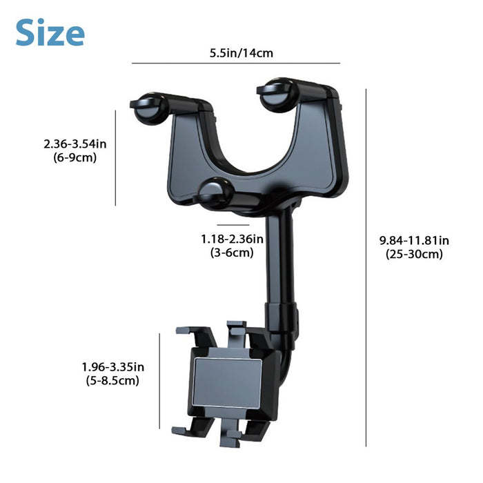 Car Phone Mount,  Car Rearview Mirror Cell Phone Holder, Universal Adjustable Rear View Mirror Clips Cradle, 360° Phones Bracket Car Mount Fits for Iphone 13 12 Pro Max, Galaxy